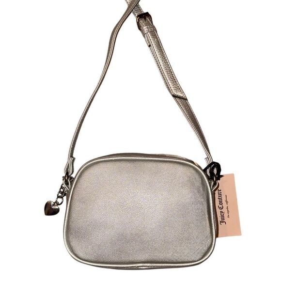 Juicy Couture Y2K Metallic Silver Faux Leather Namesake Mini Crossbody Bag - Picture 5 of 9